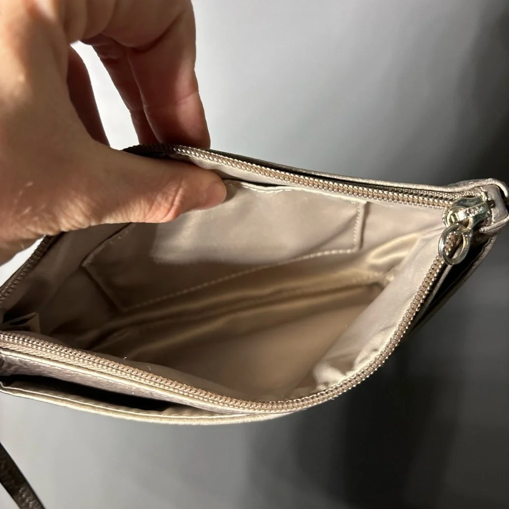 Coach Silver Pebbled Leather Zip Wristlet